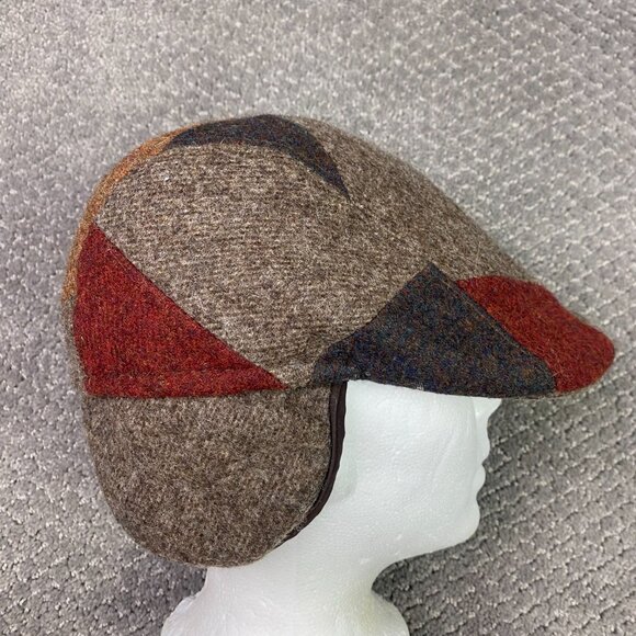 Magill Italy Patchwork Wool Tweed Flat Cap Newsboy Cabbie Hat Medium Ear Flaps - Picture 5 of 10
